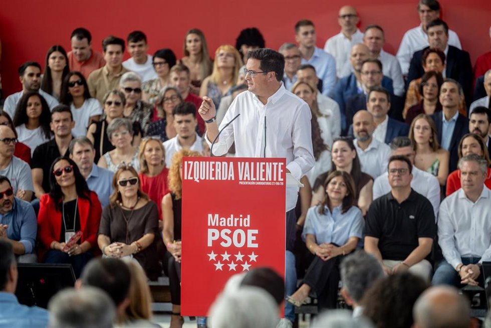 El secretario general del PSOE de Madrid, candidato a la Presidencia de la Comunidad de Madrid y ministro para la Transformación Digital y de la Función Pública, Óscar López, durante el acto de presentación de candidaturas del PSOE de Madrid para las elec