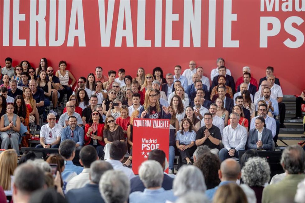La alcaldesa de Getafe, Sara Hernández, durante el acto de presentación de candidaturas del PSOE de Madrid para las elecciones municipales y autonómicas de 2027, en el Polideportivo Municipal Juan de la Cierva, a 27 de septiembre de 2026, en Getafe, Madri