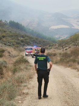 Un agente de la Guardia Civil en la zona del incendio.