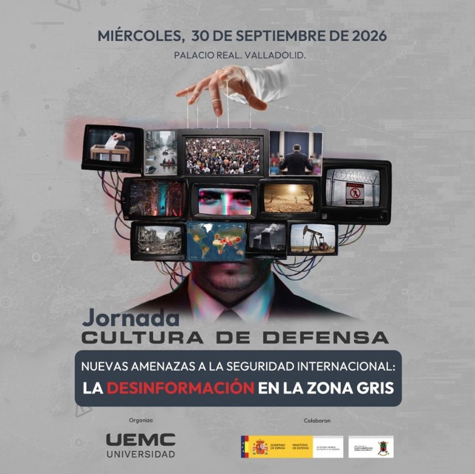 Cartel de la jornada de analizas sobre la desinformación como amenaza de la seguridad internacional.