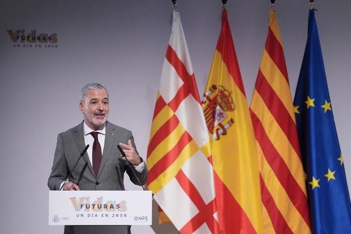 El alcalde de Barcelona, Jaume Collboni, durante la presentación del informe 'Vidas Futuras', en el Disseny Hub Barcelona, a 28 de septiembre de 2026, en Barcelona, Catalunya (España). 