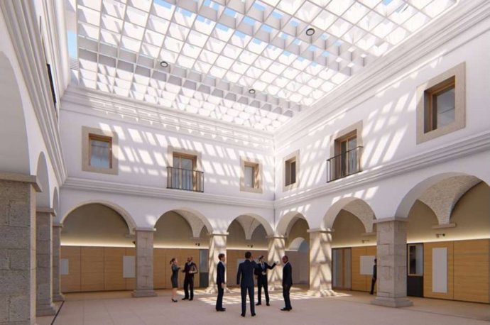 Recreación del nuevo espacio cultural en las dependencias del antiguo Palacio de Justicia de Mérida.