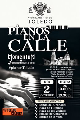 Cartel de pianos en la calle.