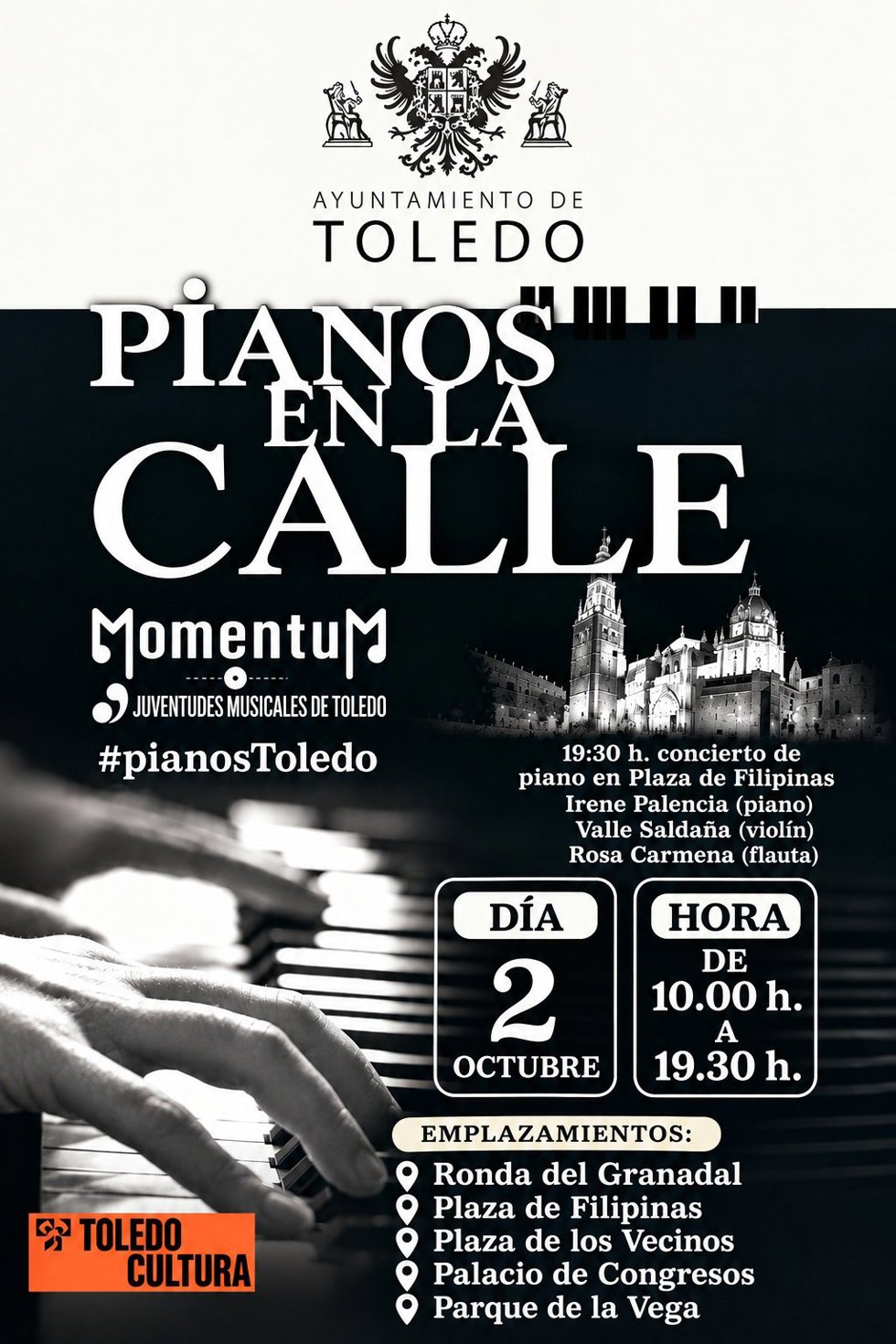 Cartel de pianos en la calle.