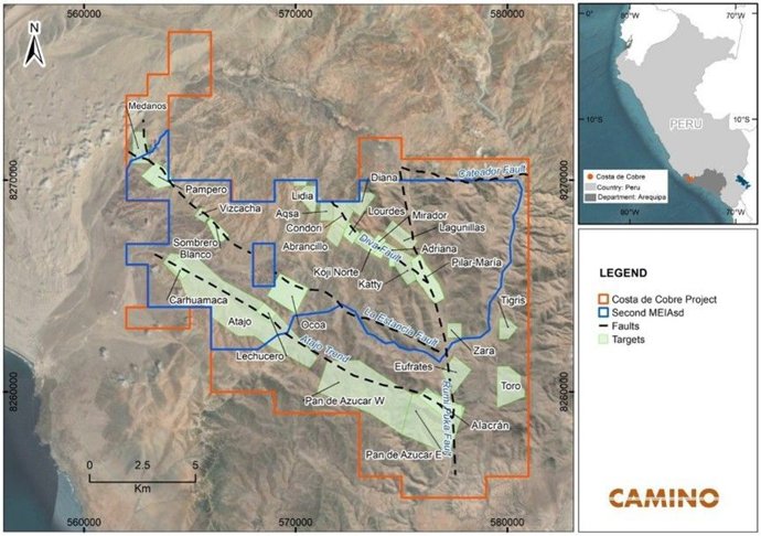 Mapa del proyecto Costa de Cobre, Perú