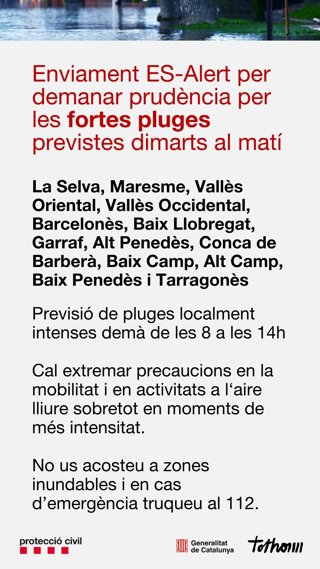 Avís d'ÉS-Alert per pluges localment intenses