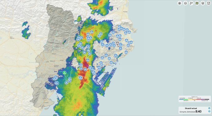 Mapa de pluges de l'avís hidrològic 