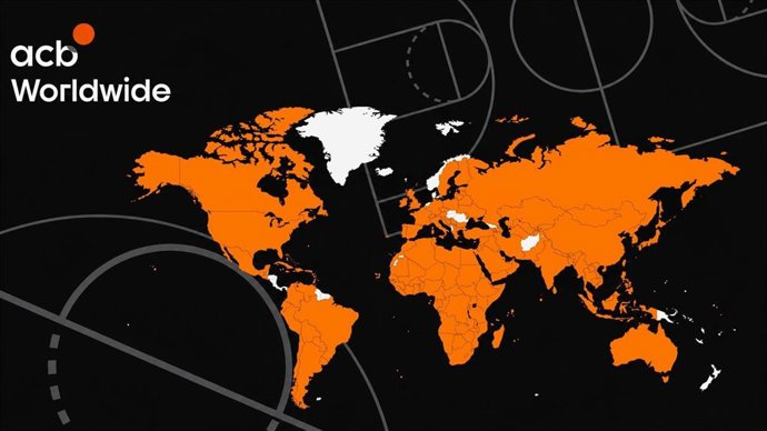 Representación de los países (naranja) que retransmitirán los partidos de la temporada 2026-27 de la Liga Endesa.