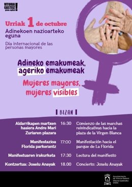 Adineko emakumeek gizarteran duten "funtsezko zeregina" aitortuko dute Gasteizen Adinekoen Nazioarteko Egunean