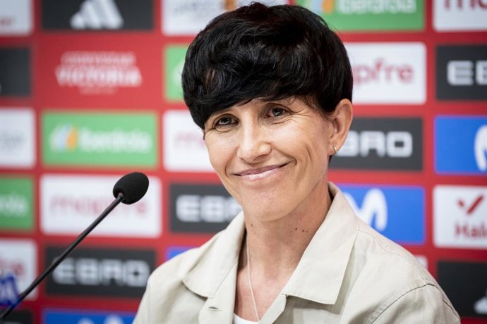 Archivo - Arquivo - Sonia Bermúdez, treinadora principal da Espanha, participa de uma coletiva de imprensa para anunciar a lista de jogadoras convocadas para os jogos da Seleção Espanhola contra a Inglaterra e a Ucrânia na Copa do Mundo Feminina da FIFA d