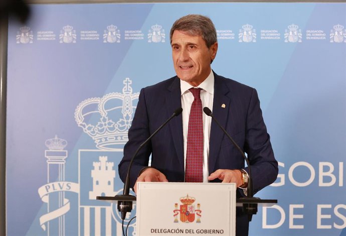 El delegado del Gobierno en Andalucía, Pedro Fernández, en la celebración de la MECO del V Plan Especial de Seguridad para el Campo de Gibraltar (Sevilla).