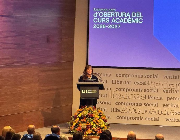La consellera Núria Montserrat en el acto de inauguración del curso de la UIC este martes