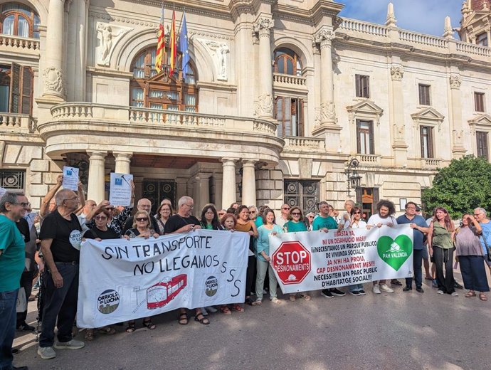 Associacions veïnals i socials, entre elles la PAH, es concentren enfront de l'Ajuntament de València