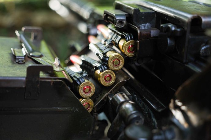 RUSSIA, KHERSON REGION - SEPTEMBER 17, 2026: A part of the DShK M1938 heavy machine gun used to protect roads during a combat mission of servicemen with the 18th Combined Arms Army, Dnepr Group of Forces, in the special military operation zone