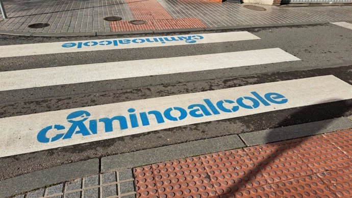 Archivo - Paso de cebra con pintadas del programa 'Camino al Cole'.