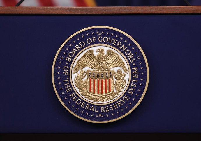 September 16, 2026, Washington, District Of Columbia, USA: The logo of the Federal Reserve Board of Governors is seen before a news conference at the Federal Reserve in Washington, DC, USA, on September 16, 2026.
