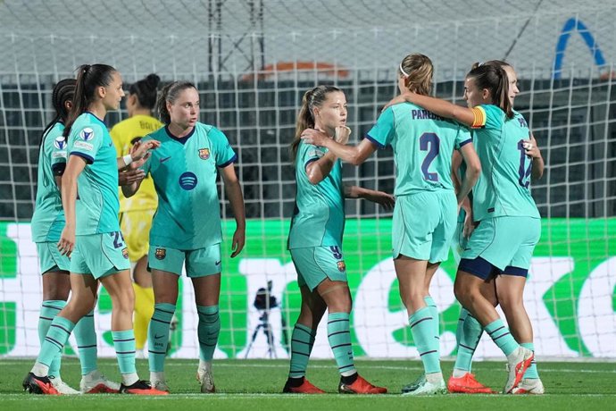 September 30, 2026, Roma, Italia: Barcellona's Claudia Pina celebrates after scoring during the Uefa Women's Champions League soccer match between Roma and Barcellona at the Rome's Tre Fontane stadium, Italy - Wednesday  September 30, 2026 - Sport  Soccer