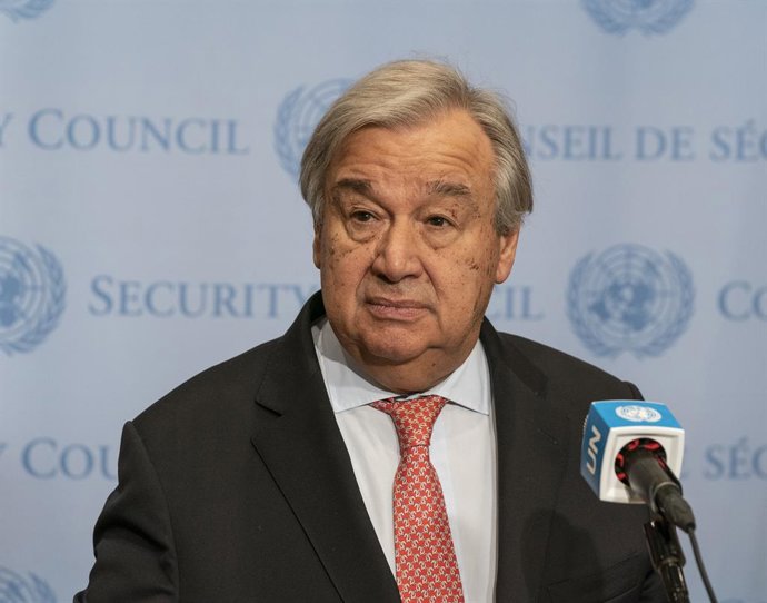Archivo - Arquivo – 25 de outubro de 2019, Nova York, Nova York, Estados Unidos: Coletiva de imprensa do secretário-geral António Guterres sobre os protestos populares em todo o mundo na sede da ONU