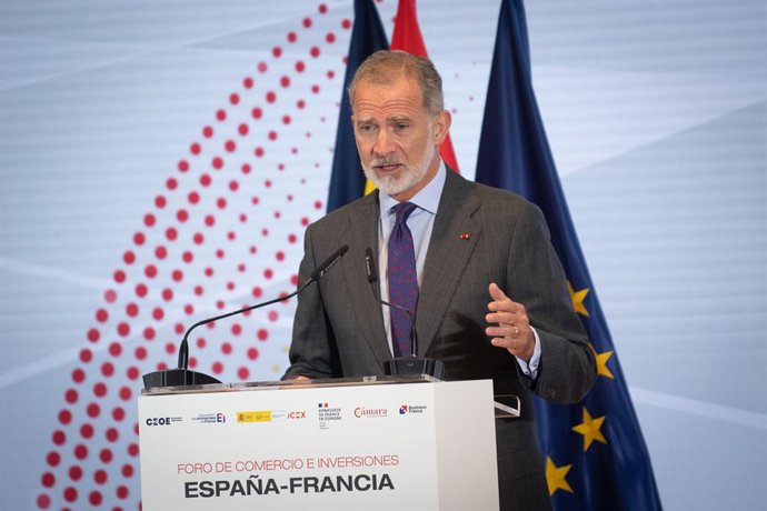El Rey Felipe VI interviene al Foro de Comercio e Inversión España-Francia, en el Ministerio de Economía, Comercio y Empresa, a 30 de septiembre de 2026, en MAdrid (España). El Foro, organizado con ocasión de la visita a España del presidente de la Repúbl