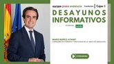 Foto: El consejero de Fomento, Mario Muñoz-Atanet, este viernes en los desayunos informativos de Europa Press Andalucía