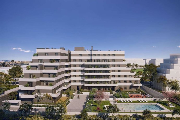 Recreación de la promoción residencial 'Boreal', un complejo de obra nueva que la promotora Metrovacesa desarrolla en la zona norte de Murcia (junto a la avenida Juan de Borbón y la zona de Los Cubos