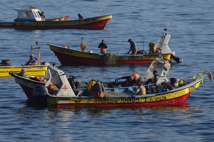 Valparaiso, 5 de abril 2026  Pescadores artesanales de la Caleta Portales realizando su labor en la bahia  Sebastian Cisternas/AtonChile