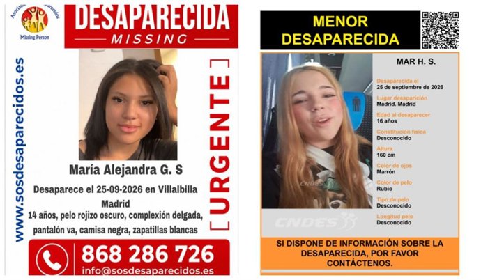 Dos menores recientemente desaparecidas en Villalbilla y Madrid