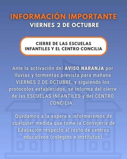 Información difundida por el Ayuntamiento de Los Alcázares este jueves en sus redes sociales