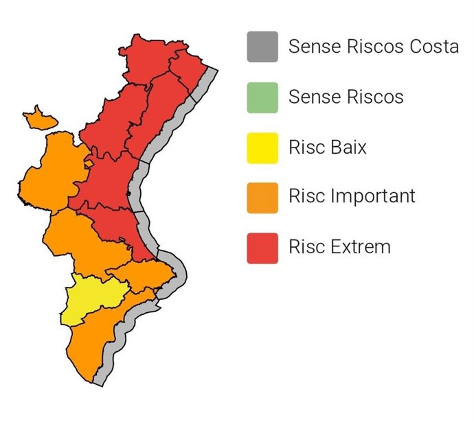 Mapa d'alertes a la Comunitat Valenciana