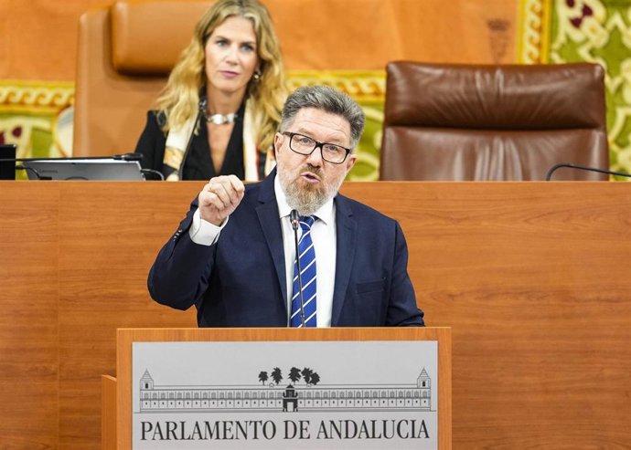 El diputado del PSOE-A Rodrigo Sánchez interviene en el Pleno del Parlamento andaluz.