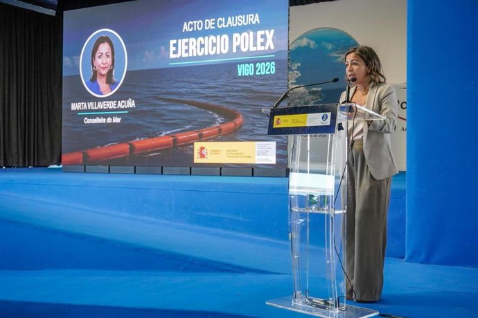 La conselleira do Mar, Marta Villaverde, durante el acto de cierre del Ejercicio Nacional de Lucha contra la Contaminación Marina