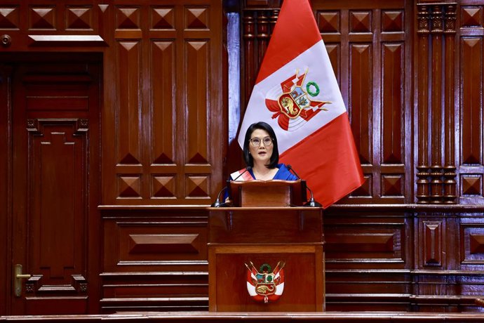 Archivo - LIMA, July 28, 2026  -- Keiko Fujimori delivers her inaugural address at the Peruvian Congress in Lima, Peru, July 28, 2026. Peru's President-elect Keiko Fujimori took office Tuesday after being sworn in at a ceremony held at the Legislative Pal