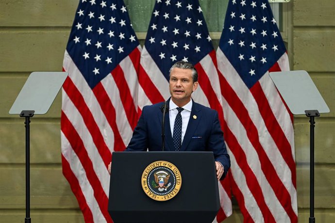 El secretario de Estado, Pete Hegseth, durante un acto en el Pentágono.