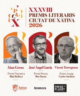 Àlan Greus, José Ángel García Caballero i Vicent Torregrosa, guanyadors dels XXXVIII Premis Literaris Ciutat de Xàtiva