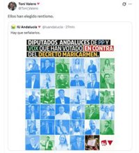 Valero (IU) señala en redes a los diputados andaluces de PP y Vox que "han votado en contra del 'decreto Mari Carmen'"