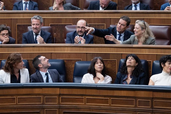 La ministra de Sanidad, Mónica García, el ministro de Derechos Sociales, Consumo y Agenda 2030, Pablo Bustinduy, la ministra de Ciencia, Innovación y Universidades, Diana Morant, la ministra de Igualdad, Ana Redondo, en el Congreso