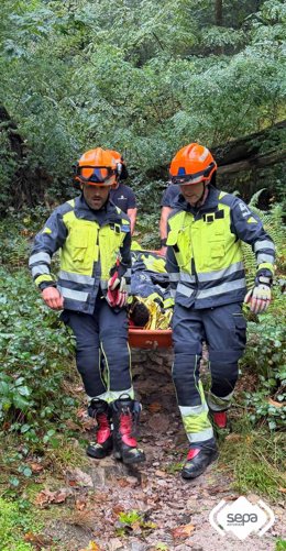 Efectivos de Bomberos del SEPA portean a la afectada.