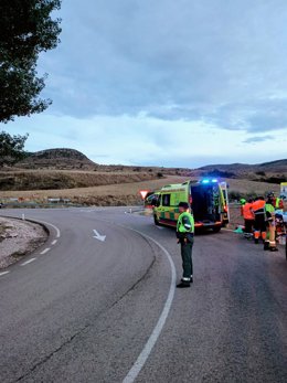 Acciente de un motorista en el kilómetro 9,200 de la A-1792, a la altura de la localidad de Ejulve (Teruel)