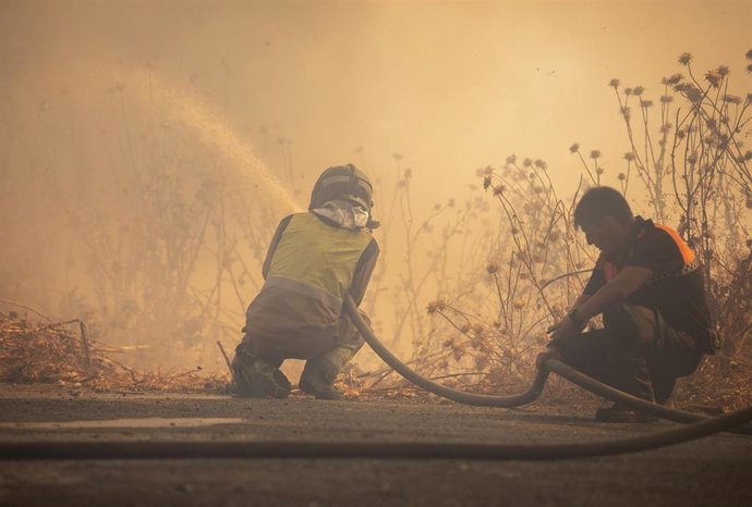 Archivo - Efectivos del Infoca durante la extinción del incendio forestal que ha afectado al paraje conocido como El Bosque.A 17 de agosto de 2021, en Lucena del Puerto, Huelva (Andalucía, España). 