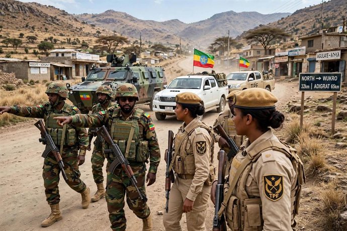 Militares etíopes acompañan a las Fuerzas de Paz de Tigray durante su ofensiva contra Mekelle