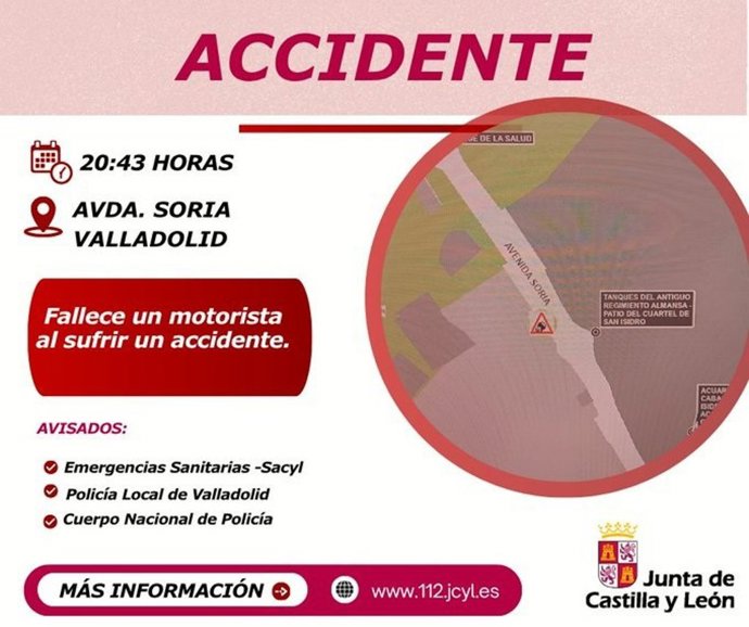 Gráfico difundido por el 112 con datos del accidente mortal en Valladolid
