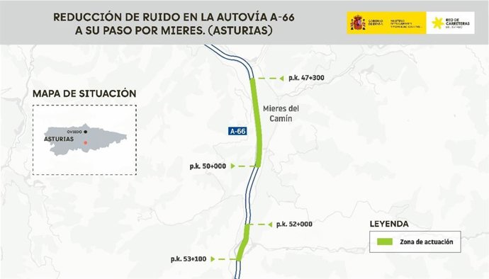 Cortado desde este martes el carril derecho de la A-66 en Mieres por las obras contra el ruido