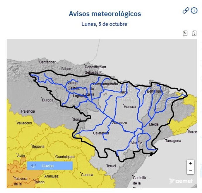 Mapa de la zona de los avisos de la CHE