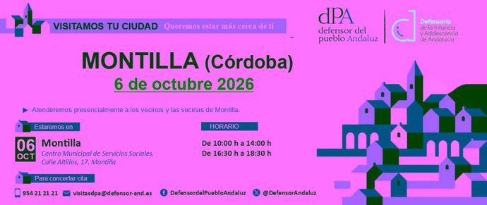 Cartel de la visita de la Oficina del Defensor del Pueblo Andaluz a Montilla.