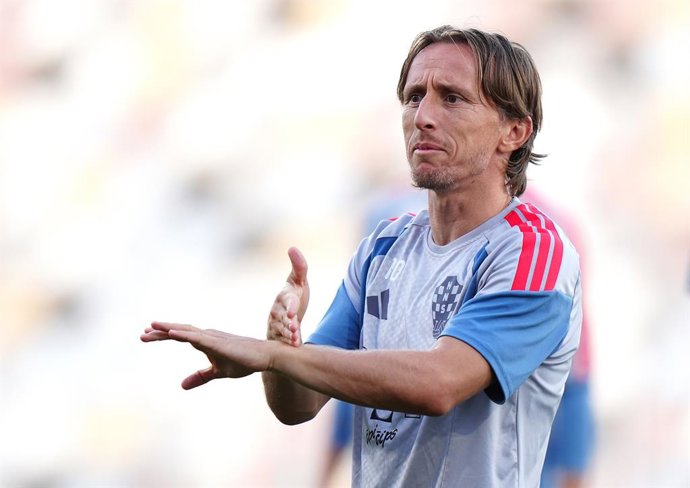 02 October 2026, Croatia, Rijeka: Croatia's Luka Modric reacts during a training session at the Stadion HNK Rijeka, ahead of Saturday's UEFA Nations League Group A3 soccer match against England. Photo: Bradley Collyer/PA Wire/dpa
