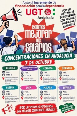 UGT-A y CCOO-A se movilizan en las ocho provincias este miércoles para exigir mejores salarios y condiciones laborales en dependencia.
