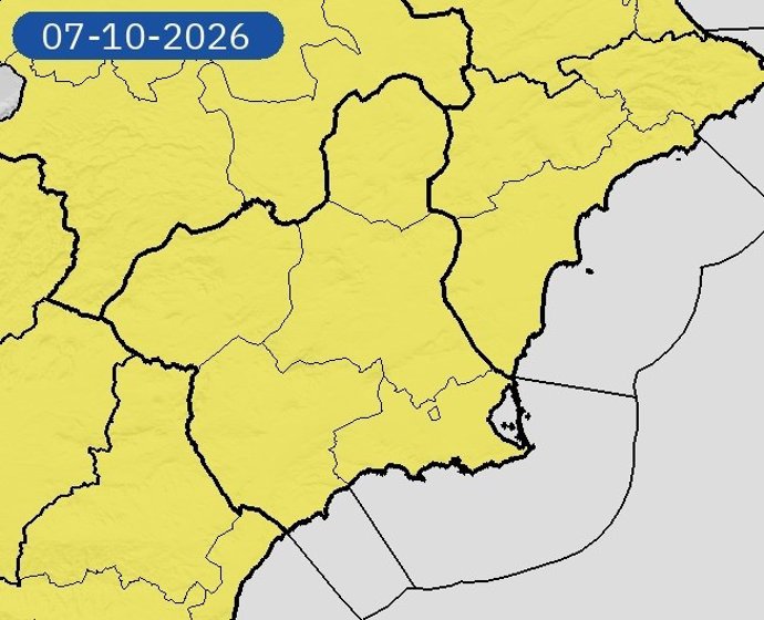 La Aemet activa avisos amarillos por lluvias y tormentas en la Región de Murcia desde esta medianoche
