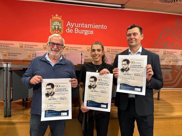 Ballesteros junto a Pérez Trascasa y Castro en la presentación del concierto.