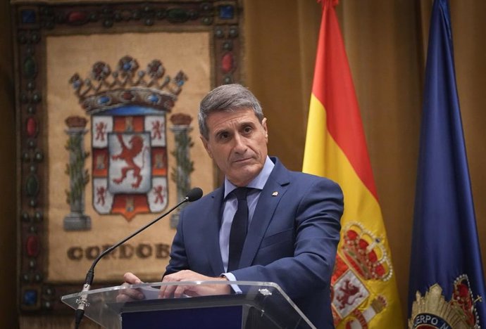 El delegado del Gobierno en Andalucía, Pedro Fernández, en el acto institucional con motivo de la festividad del Día de la Policía Nacional en Sevilla.