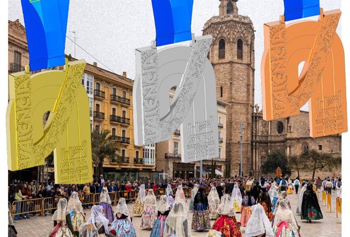Medallas de oro, plata y bronce que se utilizarán en el Campeonato Europeo Indoor de Valencia en 2027